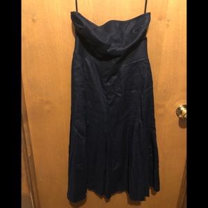 Strapless dark blue linen dress